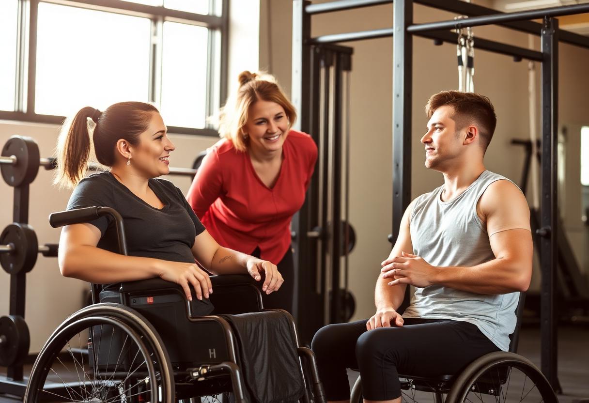 A coach mentoring a young athlete during a gym session